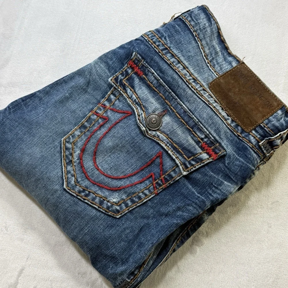 True Religion Ricky Relaxed Straight Jeans‎ Mens 38 Distressed Flap Pocket